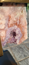 Load image into Gallery viewer, Pink Amethyst on gold stand Tower Cathedral druzy