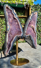 Load image into Gallery viewer, Amethyst angel butterfly wings rainbow amethyst gold stand rare