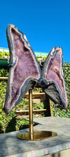 Load image into Gallery viewer, Amethyst angel butterfly wings rainbow amethyst gold stand rare