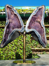 Load image into Gallery viewer, Amethyst angel butterfly wings rainbow amethyst gold stand rare
