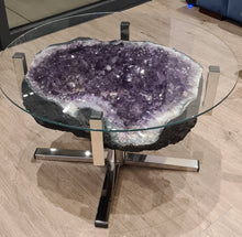 Load image into Gallery viewer, Amethyst Table on chrome modern stand with Glass top Active