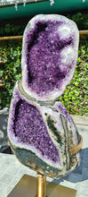 Load image into Gallery viewer, Amethyst spinning infinite 8 rare and unique - deep purple colour gold stand