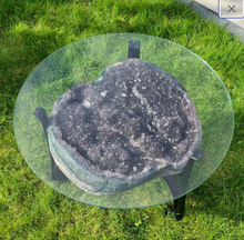 Load image into Gallery viewer, AMETHYST TABLE WITH GLASS TOP BLACK GOLD OR SILVER