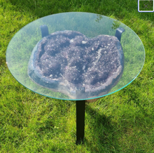 Load image into Gallery viewer, AMETHYST TABLE WITH GLASS TOP BLACK GOLD OR SILVER