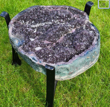 Load image into Gallery viewer, AMETHYST TABLE WITH GLASS TOP BLACK GOLD OR SILVER