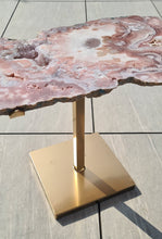 Load image into Gallery viewer, Pink Amethyst Table on hand made Gold stand

