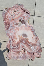Load image into Gallery viewer, Pink Amethyst Table on hand made Gold stand
