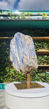 Load image into Gallery viewer, Blue Kyanite on Custom made gold stand
