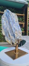 Load image into Gallery viewer, Blue Kyanite on Custom made gold stand
