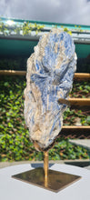 Load image into Gallery viewer, Blue Kyanite on gold custom made stand
