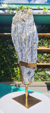Load image into Gallery viewer, Blue Kyanite on gold custom made stand
