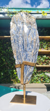 Load image into Gallery viewer, Blue Kyanite on gold custom made stand
