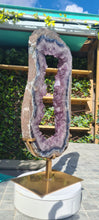 Load image into Gallery viewer, Amethyst Portal on Gold Custom stand - Almost 2ft - Large Crystal
