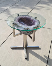 Load image into Gallery viewer, Amethyst Table with Glass on Chrome Stand
