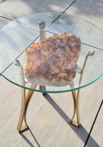Citrine Table with Glass on Gold stand