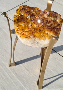 Citrine Table with Glass on Gold stand
