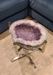Amethyst Table with Glass on Chrome Stand