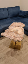 Load image into Gallery viewer, Pink Amethyst Table on hand made Gold stand

