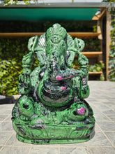 Load image into Gallery viewer, Lord Ganesha in Ashirvad posture Gesture of Blessing Ruby Zoisite Tanzania
