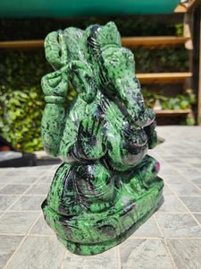 Lord Ganesha in Ashirvad posture Gesture of Blessing Ruby Zoisite Tanzania