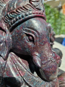 Ganesha carving symbol of luxury Sculpture from Ruby Corundum and kyanite
