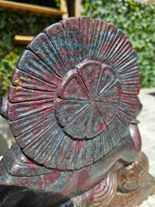 Ganesha carving symbol of luxury Sculpture from Ruby Corundum and kyanite