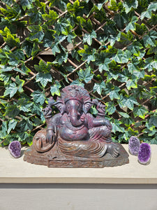 Ganesha carving symbol of luxury Sculpture from Ruby Corundum and kyanite