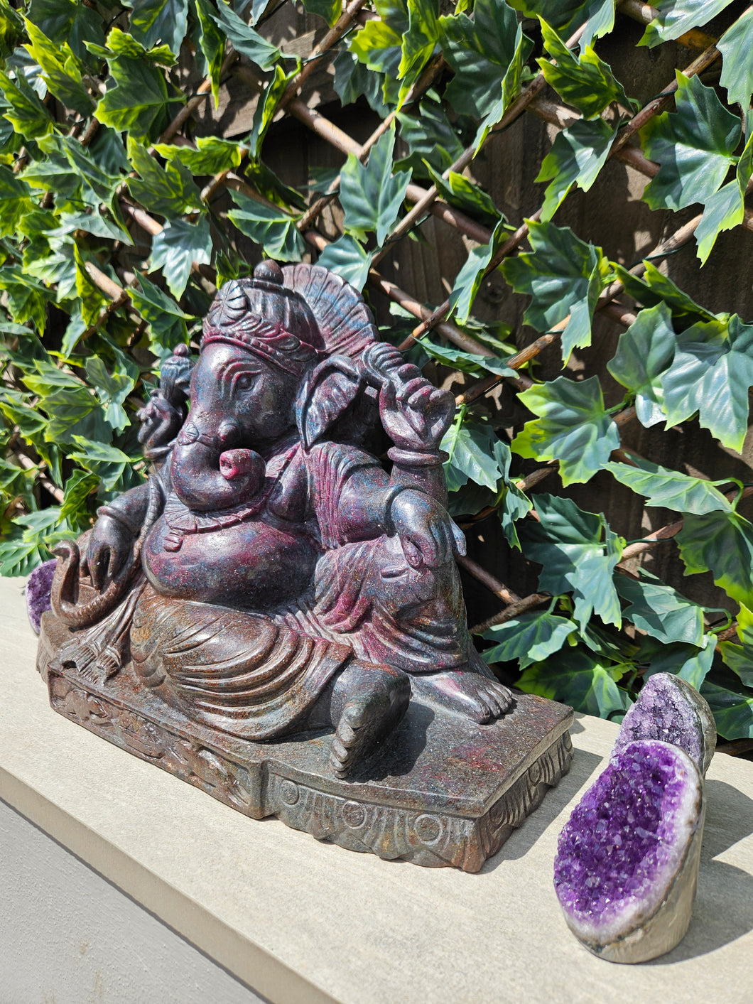 Ganesha carving symbol of luxury Sculpture from Ruby Corundum and kyanite