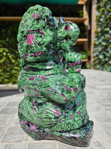Lord Ganesha in Ashirvad posture Gesture of Blessing Ruby Zoisite Tanzania