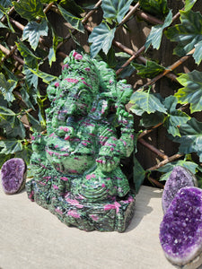Lord Ganesha in Ashirvad posture Gesture of Blessing Ruby Zoisite Tanzania