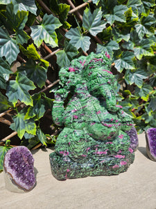 Lord Ganesha in Ashirvad posture Gesture of Blessing Ruby Zoisite Tanzania