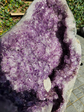 Load image into Gallery viewer, Amethyst Shield from Uruguay with calcite ultra high grade ++ on stand

