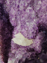 Load image into Gallery viewer, Amethyst Shield from Uruguay with calcite ultra high grade ++ on stand
