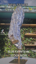 Load and play video in Gallery viewer, Blue Kyanite on gold custom made stand
