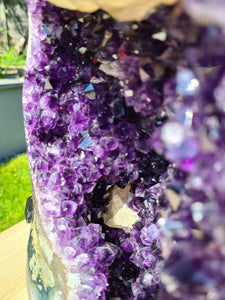Amethyst with Calcite on stand statement crystal - Clear Vision