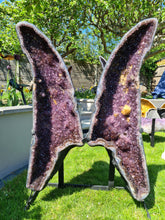 Load image into Gallery viewer, Amethyst angel wings on stand extra large almost 4 feet tall statement crystal
