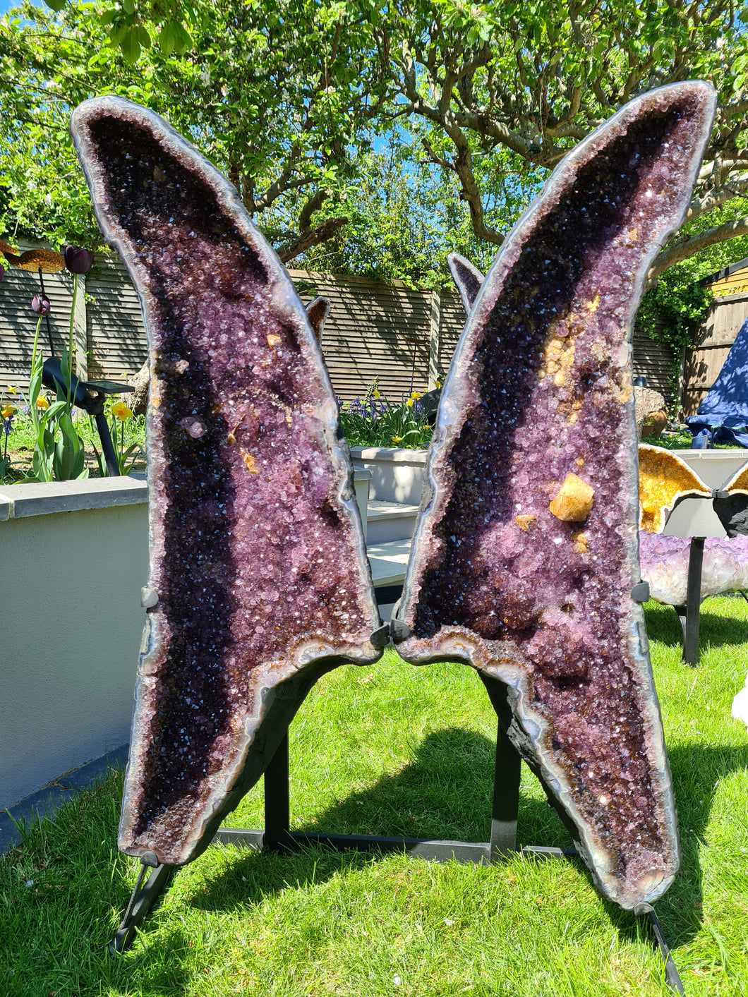 Amethyst angel wings on stand extra large almost 4 feet tall statement crystal