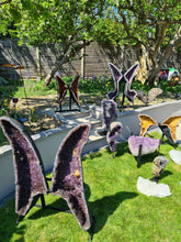 Load image into Gallery viewer, Amethyst angel wings on stand extra large almost 4 feet tall statement crystal
