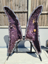 Load image into Gallery viewer, Amethyst angel wings on stand extra large almost 4 feet tall statement crystal
