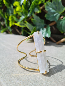 Selenite Ring and Selenite Cuff Bracelet adjustable
