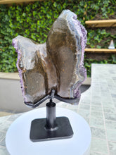 Load image into Gallery viewer, Amethyst double sided spinning stand with calcite from Uruguay - TWICE AS NICE

