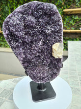 Load image into Gallery viewer, Amethyst double sided spinning stand with calcite from Uruguay - TWICE AS NICE

