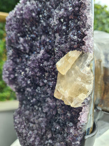 Amethyst double sided spinning stand with calcite from Uruguay - TWICE AS NICE
