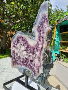 Amethyst polished tortoise shell style on stand from Uruguay
