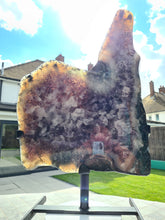 Load image into Gallery viewer, Amethyst polished tortoise shell style on stand from Uruguay
