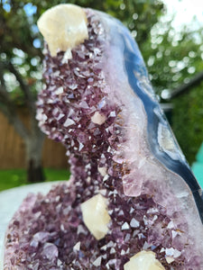Amethyst with calcite on stand from Uruguay - GATOR