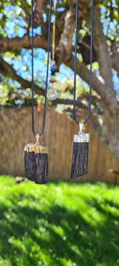 Black Tourmaline Raw Gold or Silver pendant