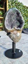 Load image into Gallery viewer, Green Druzy spinning Amethyst Jasper from Uruguay ultra high grade ++ on stand - Dual Green
