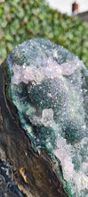 Load image into Gallery viewer, Green Druzy spinning Amethyst Jasper from Uruguay ultra high grade ++ on stand - Dual Green
