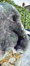 Load image into Gallery viewer, Green Druzy spinning Amethyst Jasper from Uruguay ultra high grade ++ on stand - Dual Green
